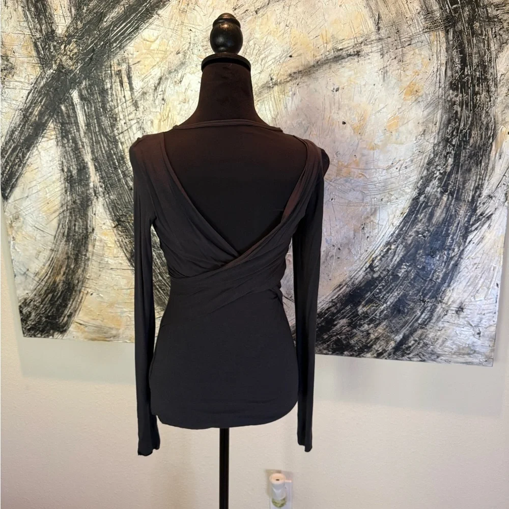 Bailey 44 Charcoal Long Sleeve Fitted Wrap Top - Picture 2 of 4